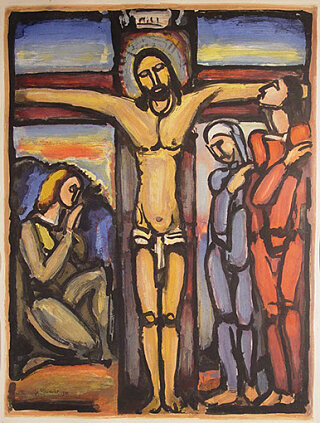 Christ on the Cross, color aquatint